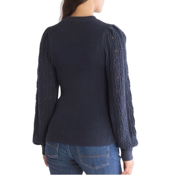 Splendid Pointelle Sweater Size Small Navy Blue Crewneck‎ - Picture 3 of 14
